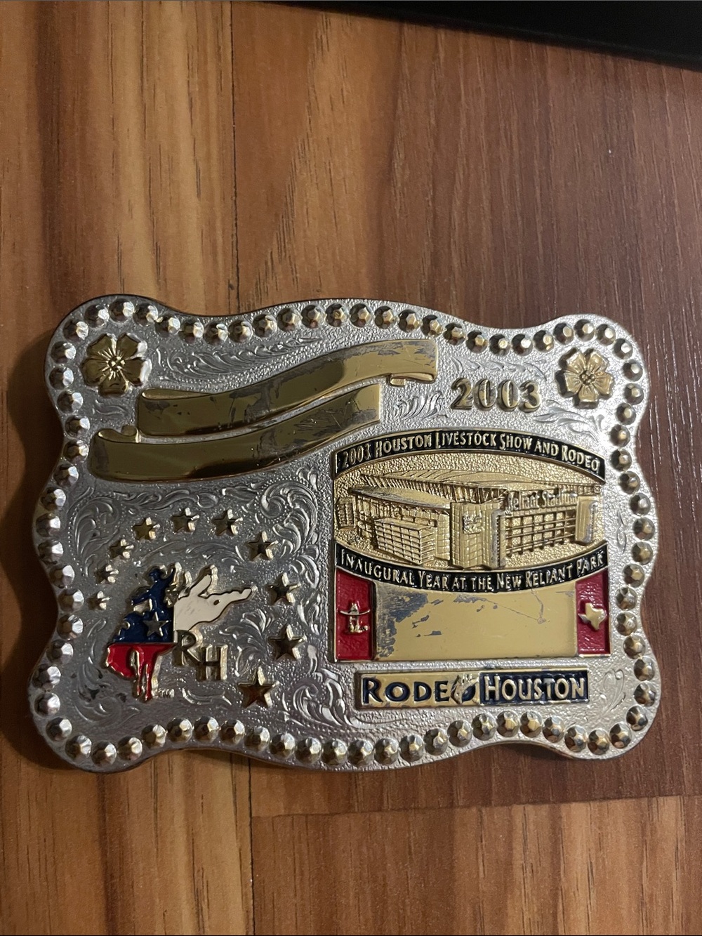 Western Rodeo Belt Buckle - Silver and Gold Accent - Picture 2 of 6